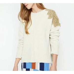NEW KOTON Cream Sweater Gold Embellished‎ Shoulder Long Sleeve Pullover M Chic